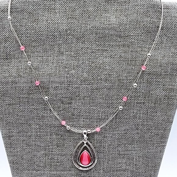 LIA SOPHIA COTTON CANDY Silver Pink Teardrop Floating Bead Signed Necklace - Picture 8 of 12